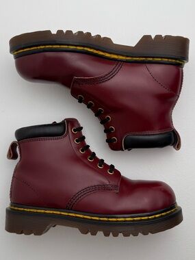 Vintage Dr. Martens England Oxblood Red Steel Toe Double Stitch Boots UK 3